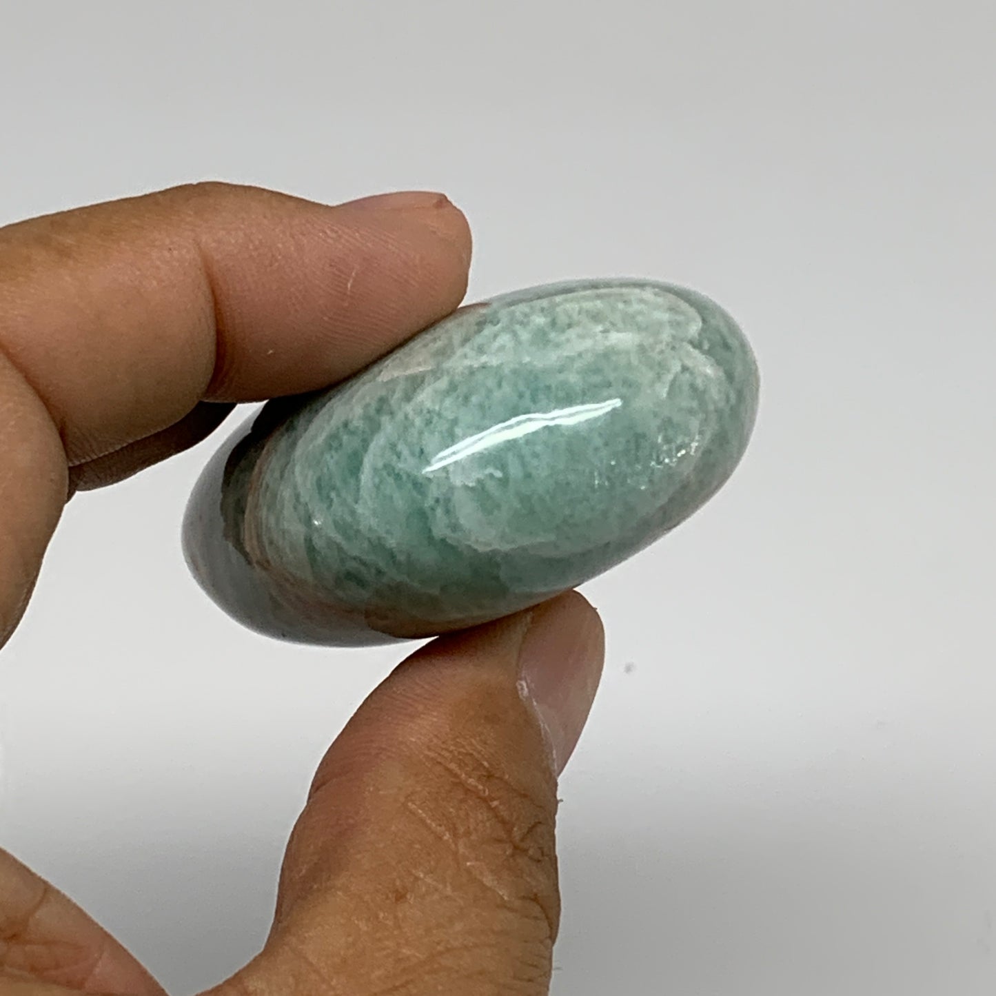 94.3g, 2.4"x1.8"x0.9", Natural Amazonite Palm-Stone Tumbled Polished, B34683