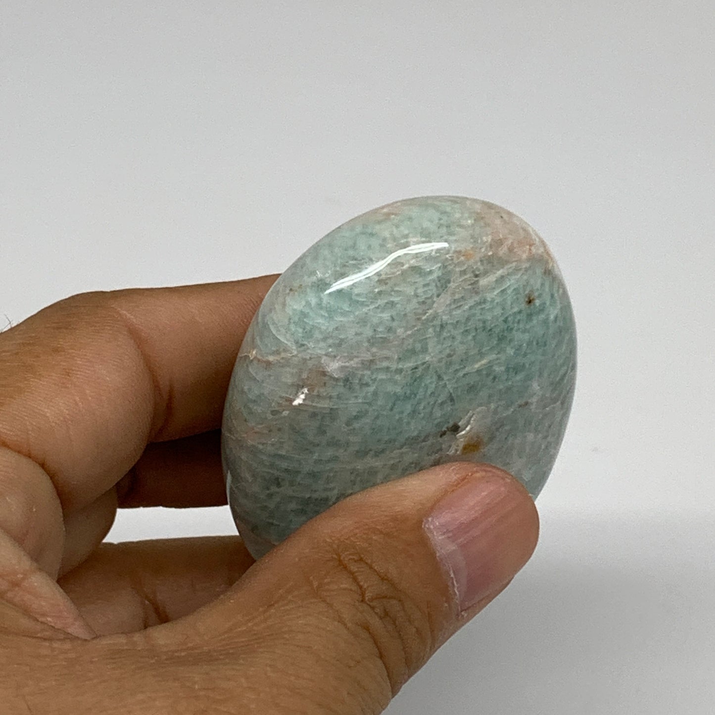 94.3g, 2.4"x1.8"x0.9", Natural Amazonite Palm-Stone Tumbled Polished, B34683