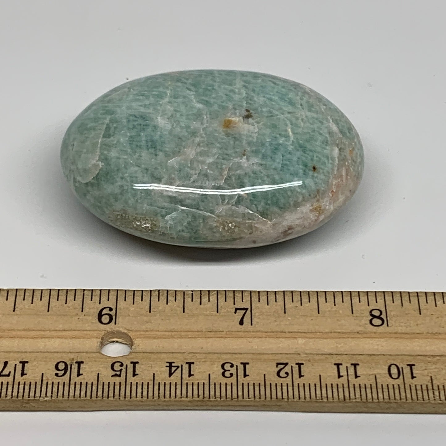 94.3g, 2.4"x1.8"x0.9", Natural Amazonite Palm-Stone Tumbled Polished, B34683