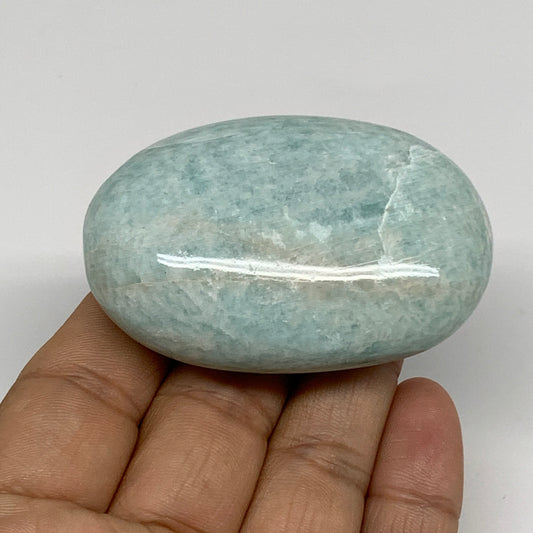 90.4g, 2.5"x1.7"x0.9", Natural Amazonite Palm-Stone Tumbled Polished, B34684