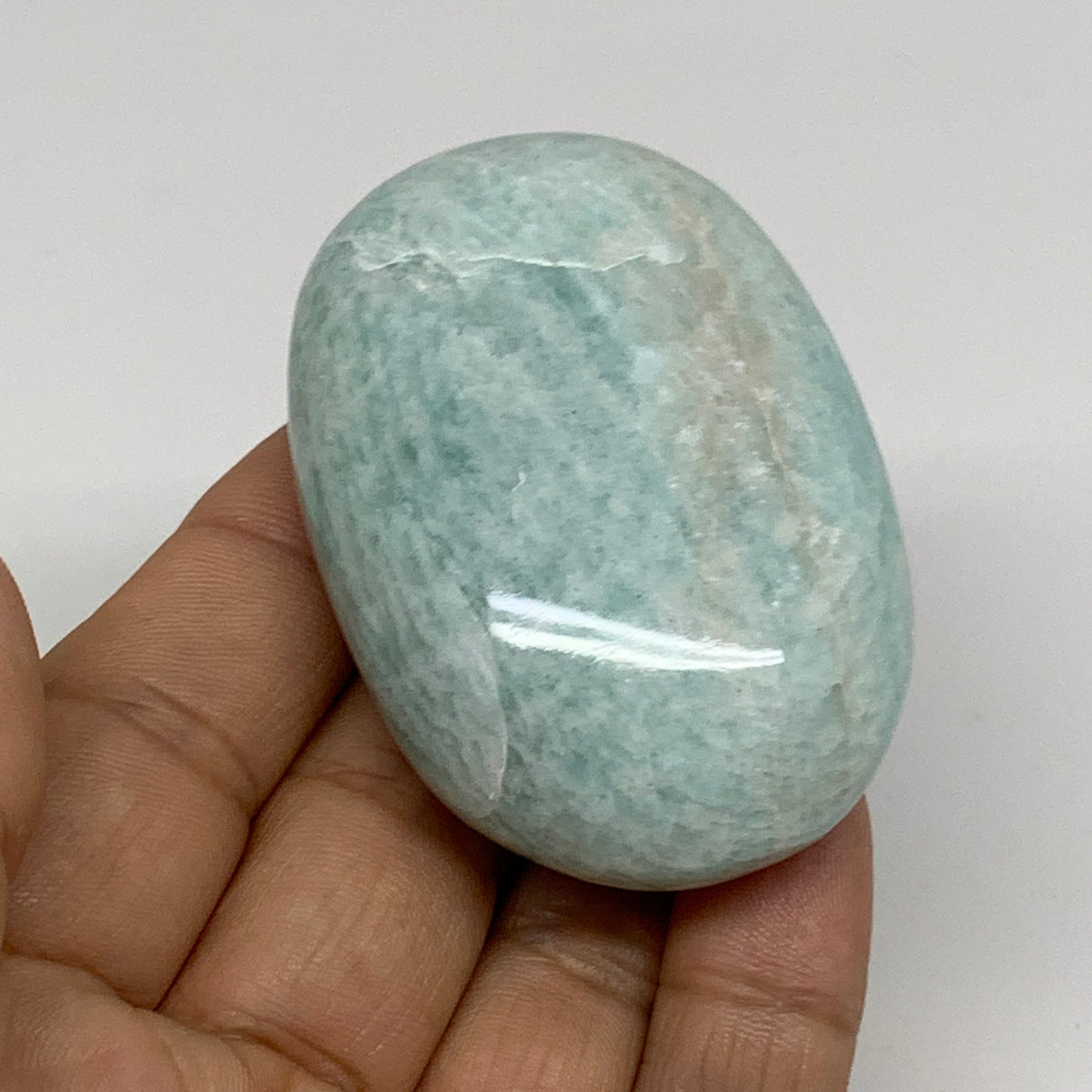 90.4g, 2.5"x1.7"x0.9", Natural Amazonite Palm-Stone Tumbled Polished, B34684