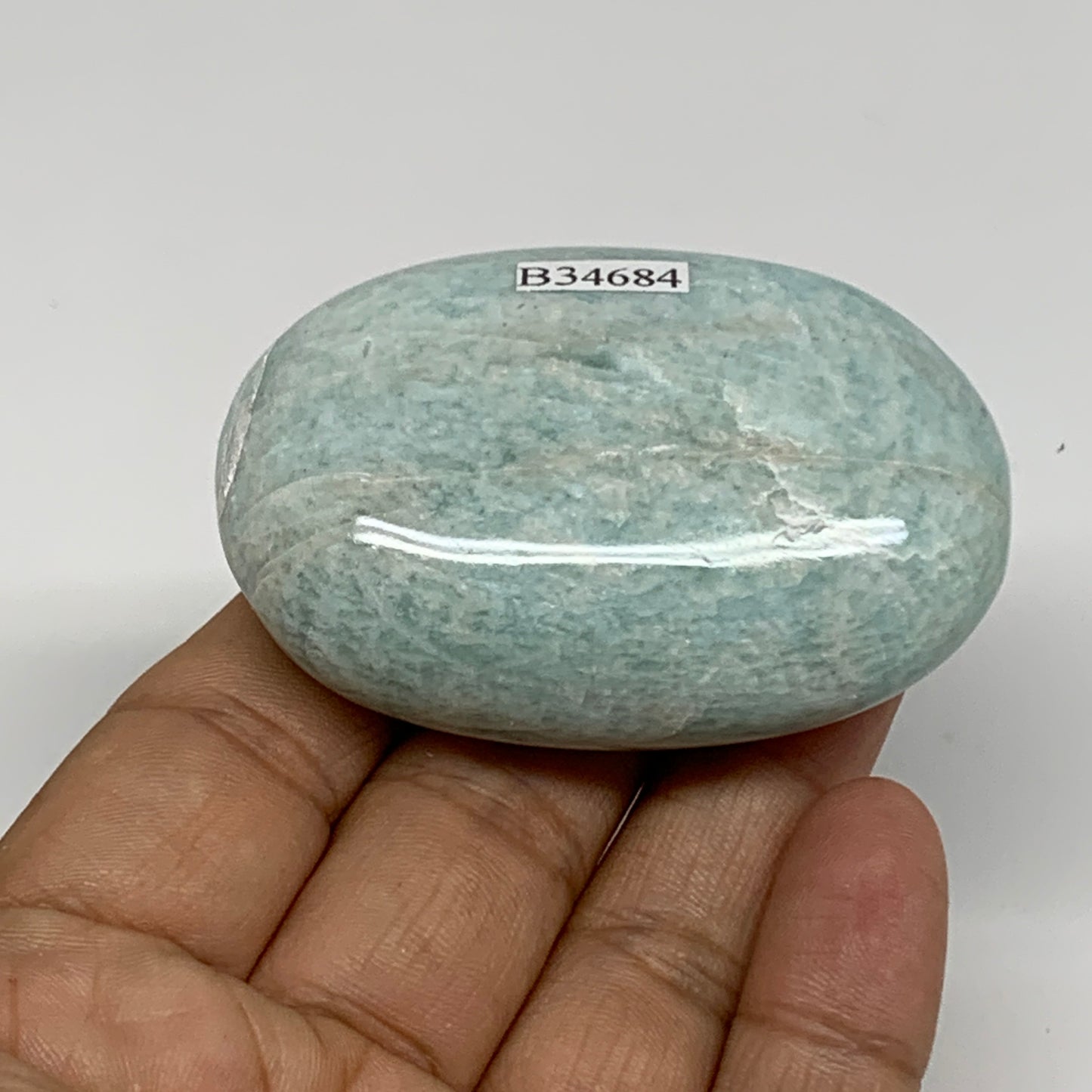 90.4g, 2.5"x1.7"x0.9", Natural Amazonite Palm-Stone Tumbled Polished, B34684