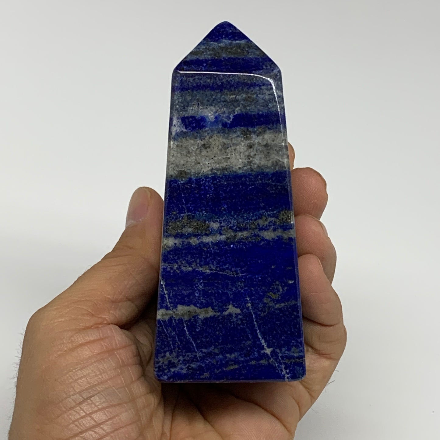 380.5g, 4"x1.7"x1.7", Natural Lapis Lazuli Tower Point Obelisk Afghanistan,B3048