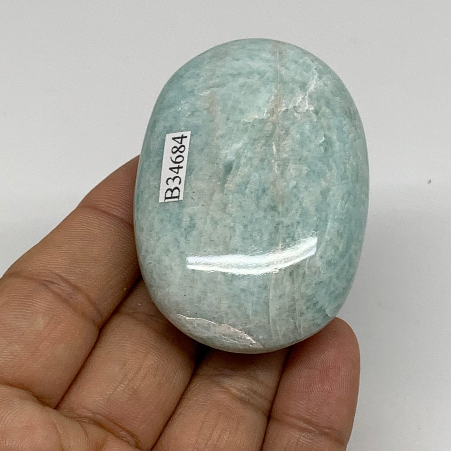 90.4g, 2.5"x1.7"x0.9", Natural Amazonite Palm-Stone Tumbled Polished, B34684