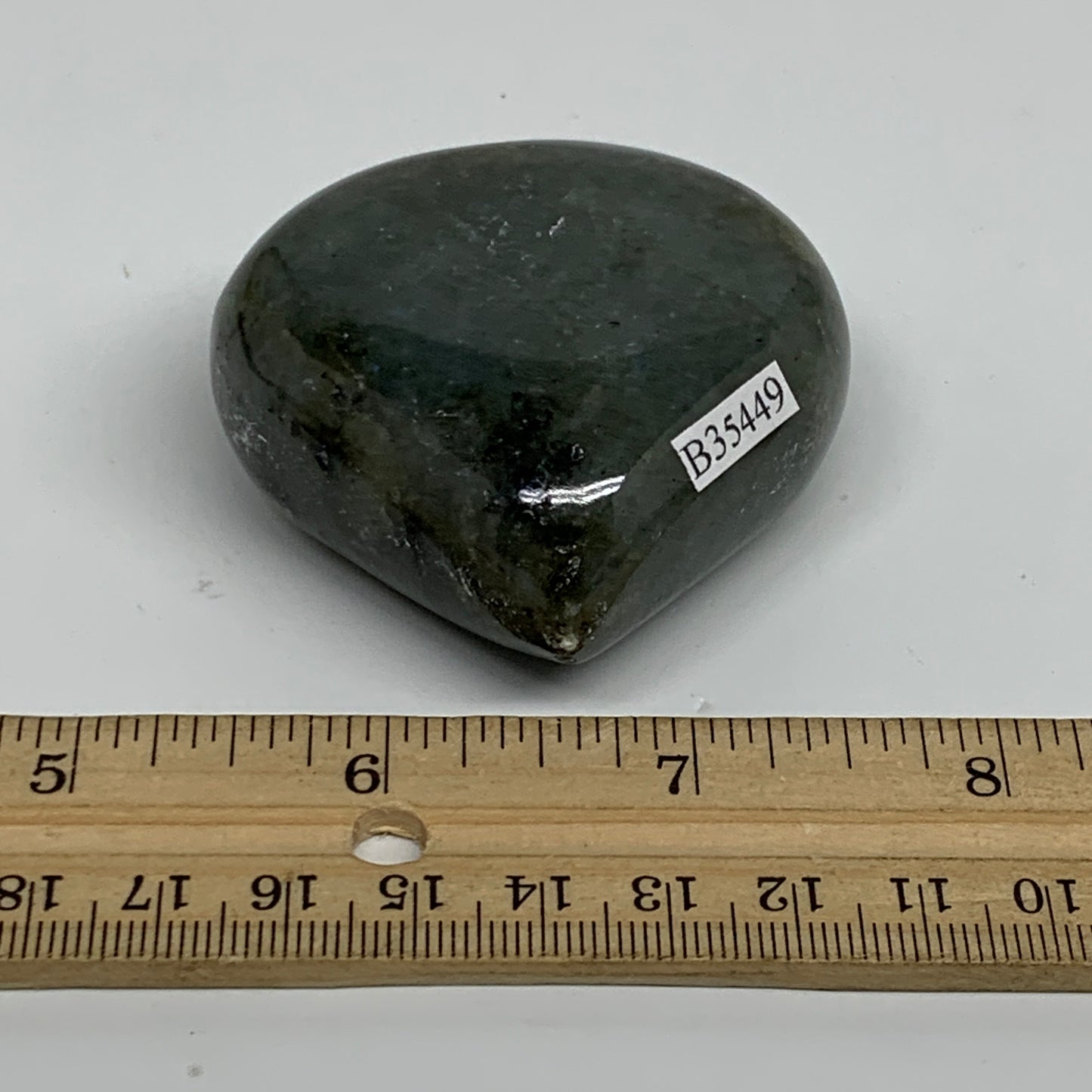 126.9g, 2.2"x2.2"x1" Natural Labradorite Heart Polished Healing Crystal, B35449