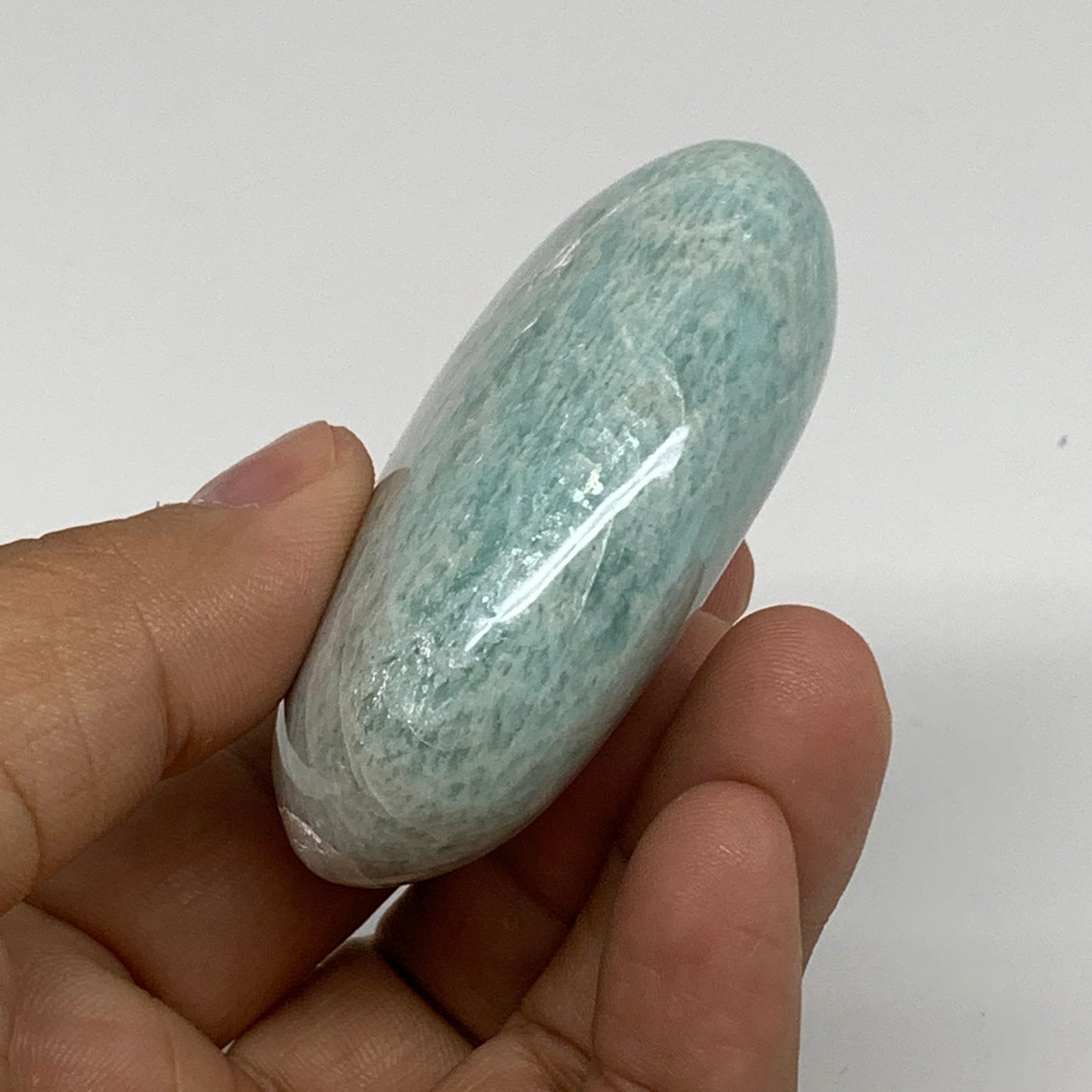 90.4g, 2.5"x1.7"x0.9", Natural Amazonite Palm-Stone Tumbled Polished, B34684