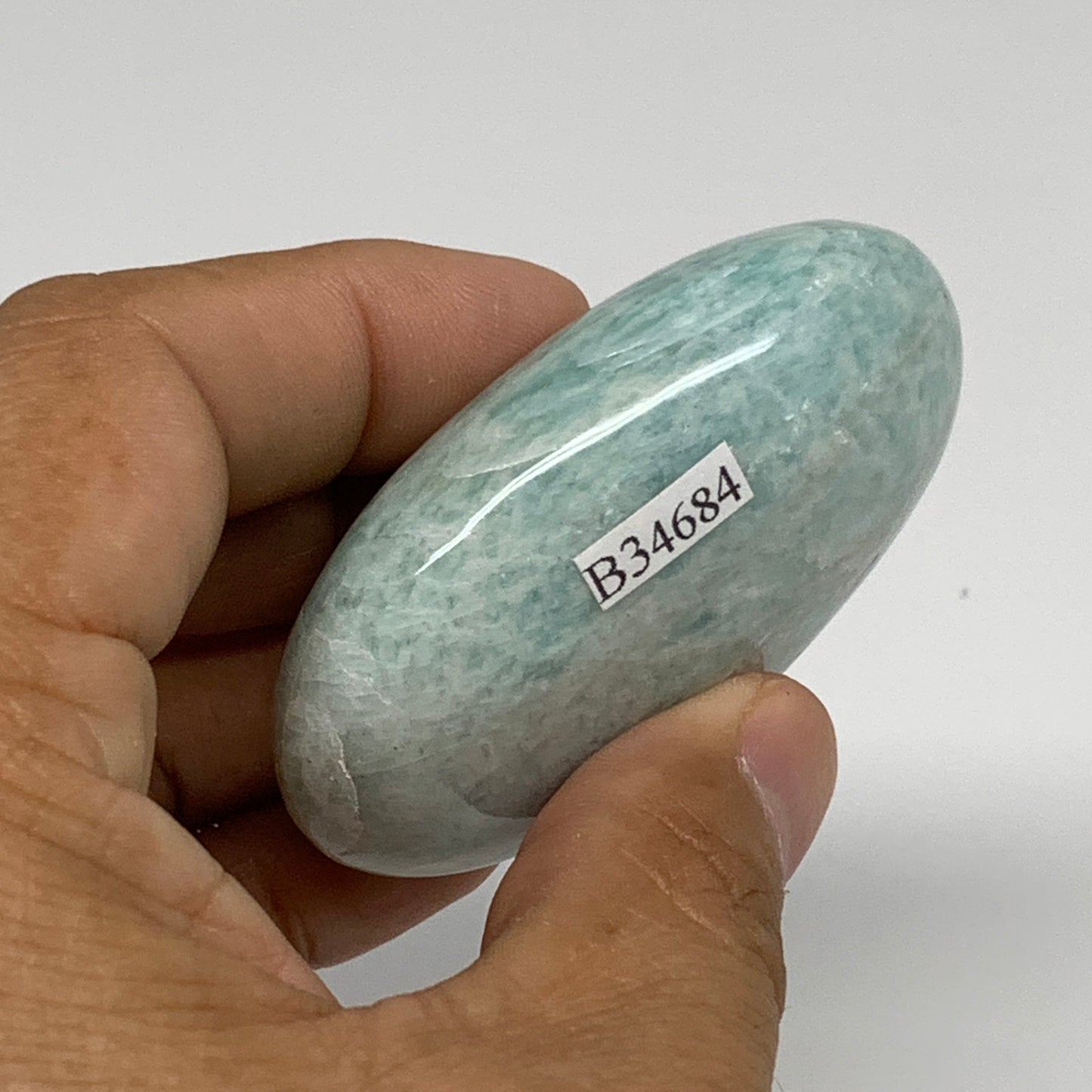 90.4g, 2.5"x1.7"x0.9", Natural Amazonite Palm-Stone Tumbled Polished, B34684