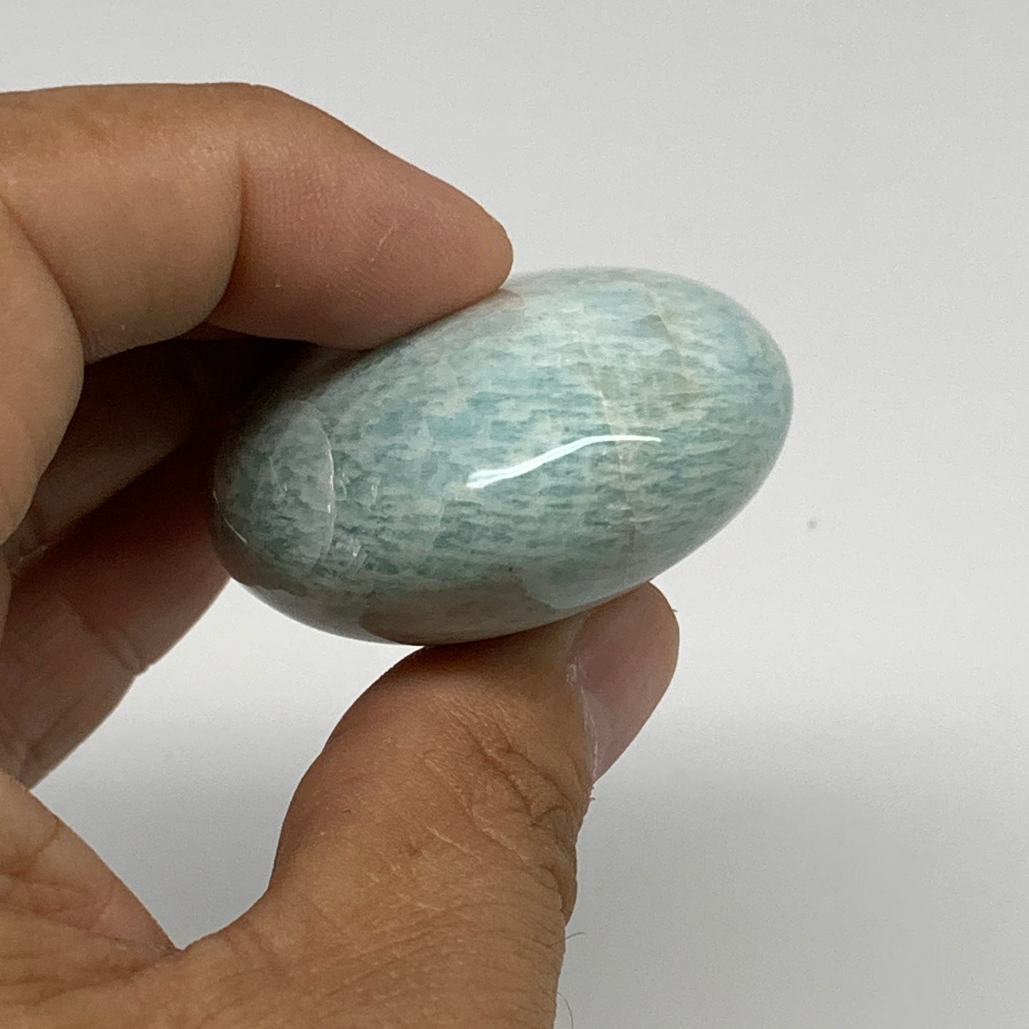 90.4g, 2.5"x1.7"x0.9", Natural Amazonite Palm-Stone Tumbled Polished, B34684
