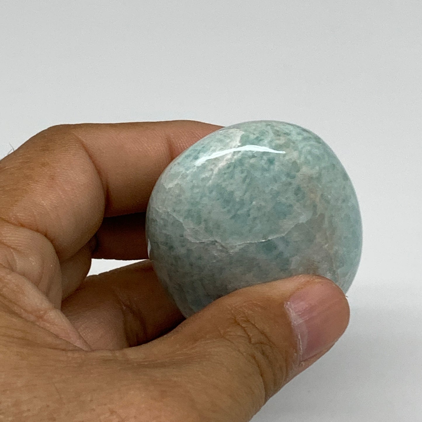 90.4g, 2.5"x1.7"x0.9", Natural Amazonite Palm-Stone Tumbled Polished, B34684