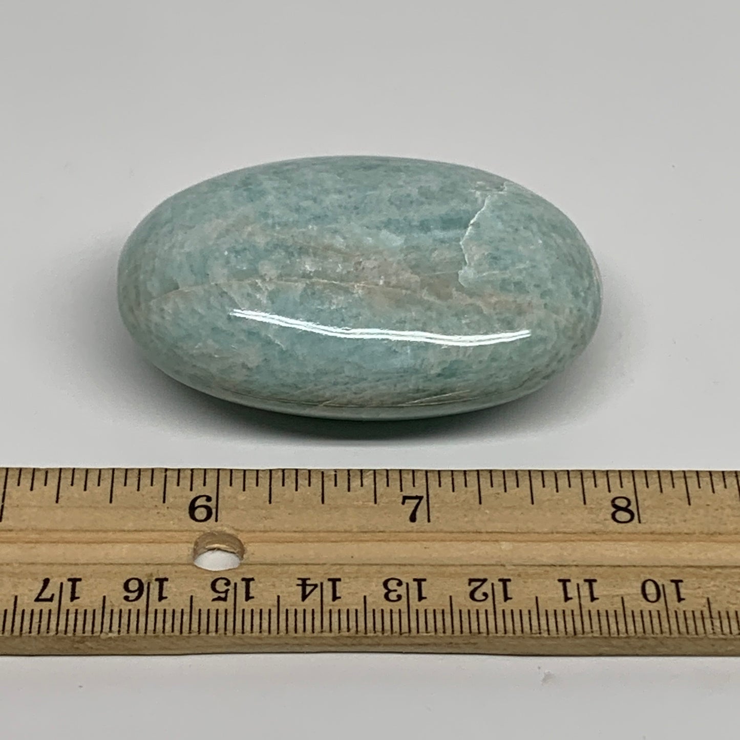 90.4g, 2.5"x1.7"x0.9", Natural Amazonite Palm-Stone Tumbled Polished, B34684