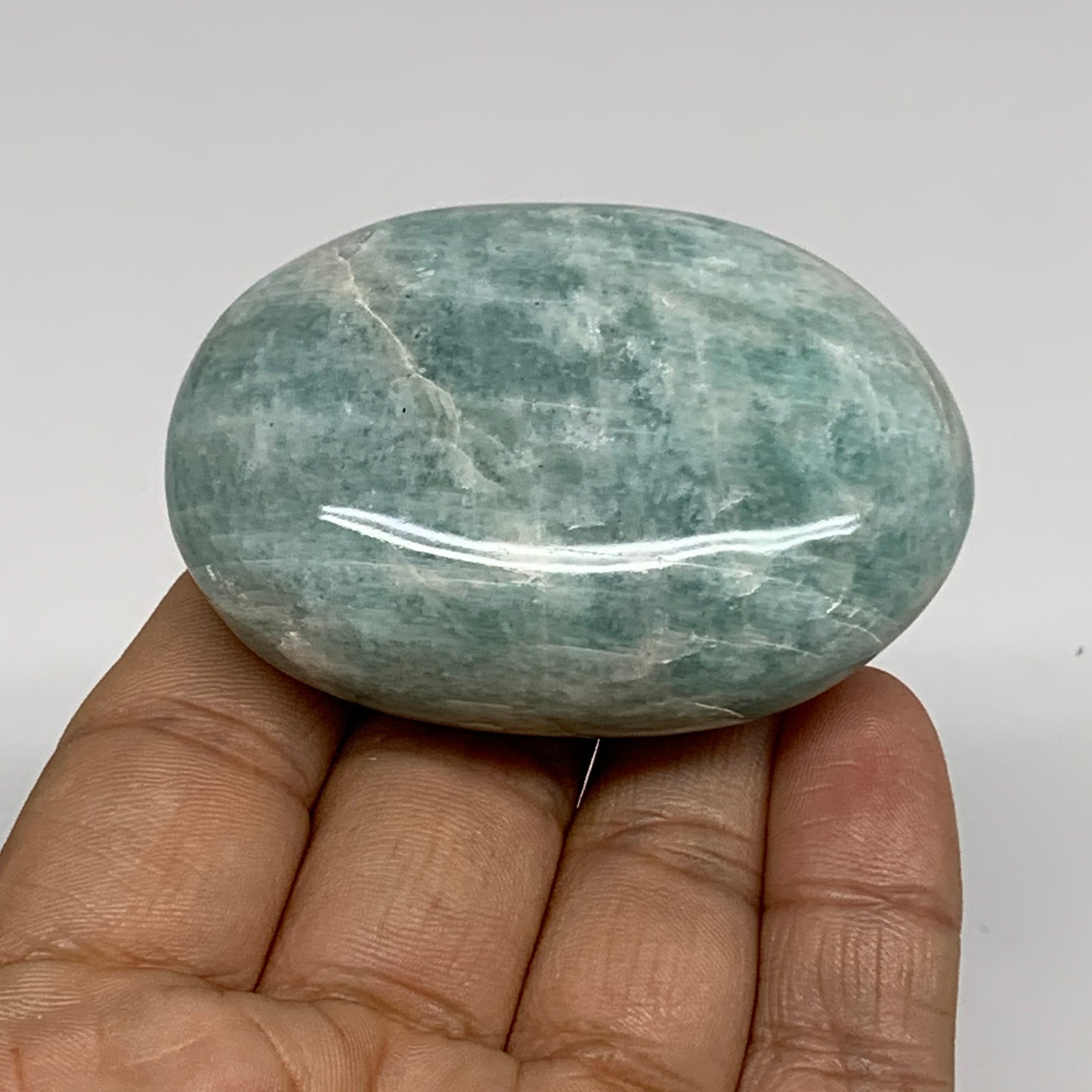 99.99g, 2.4"x1.8"x0.9", Natural Amazonite Palm-Stone Tumbled Polished, B34685