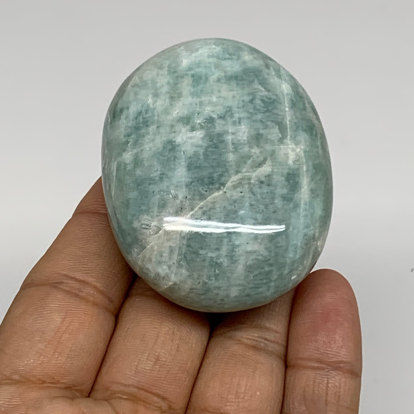 99.99g, 2.4"x1.8"x0.9", Natural Amazonite Palm-Stone Tumbled Polished, B34685