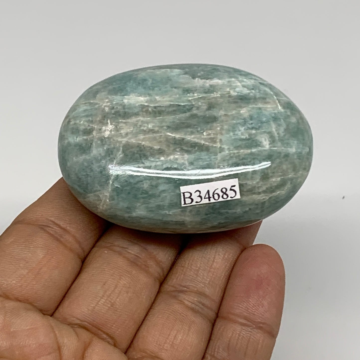 99.99g, 2.4"x1.8"x0.9", Natural Amazonite Palm-Stone Tumbled Polished, B34685