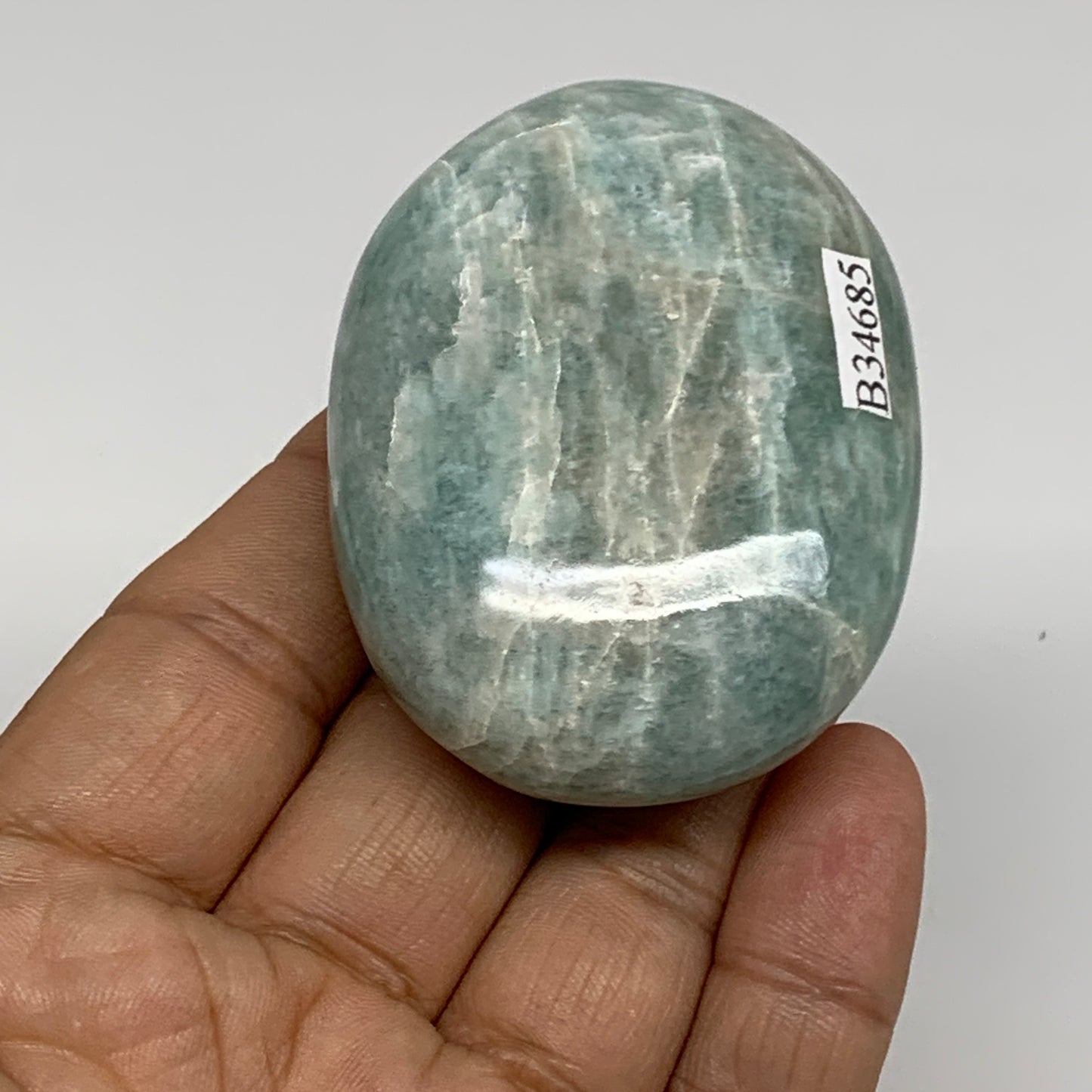 99.99g, 2.4"x1.8"x0.9", Natural Amazonite Palm-Stone Tumbled Polished, B34685