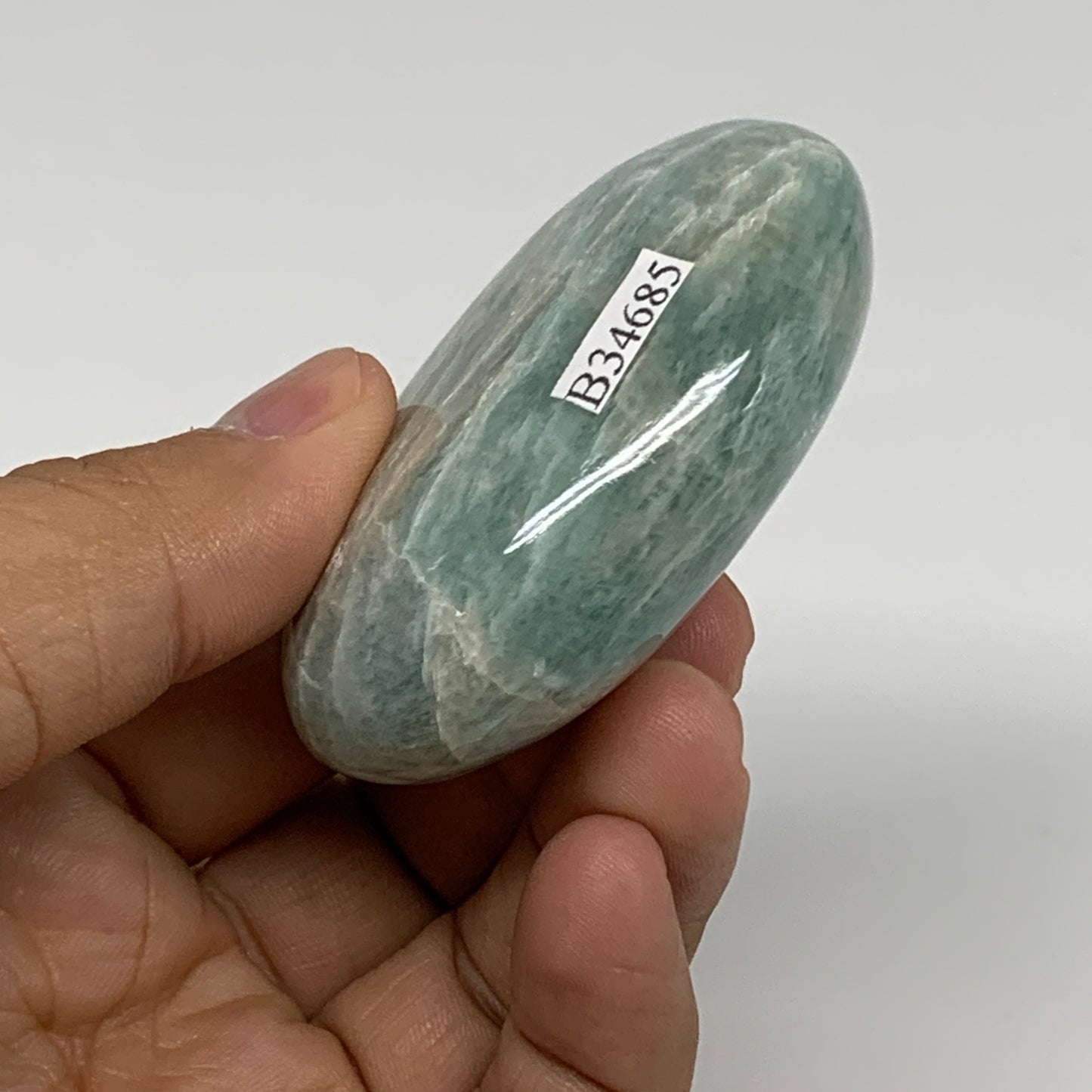 99.99g, 2.4"x1.8"x0.9", Natural Amazonite Palm-Stone Tumbled Polished, B34685