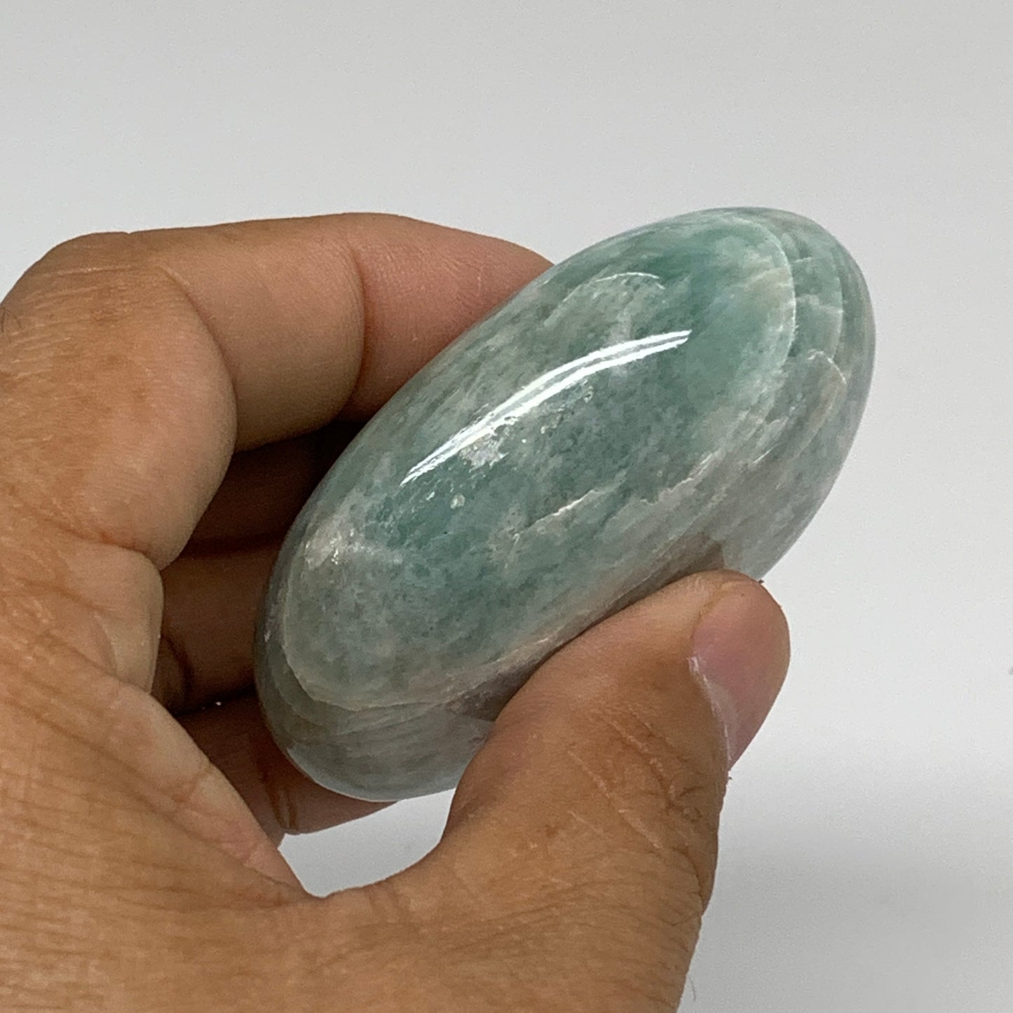 99.99g, 2.4"x1.8"x0.9", Natural Amazonite Palm-Stone Tumbled Polished, B34685