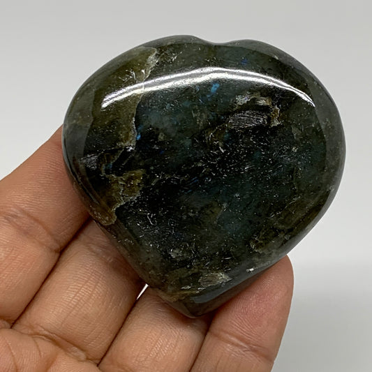 92.5g, 2.2"x2.2"x0.8" Natural Labradorite Heart Polished Healing Crystal, B35451