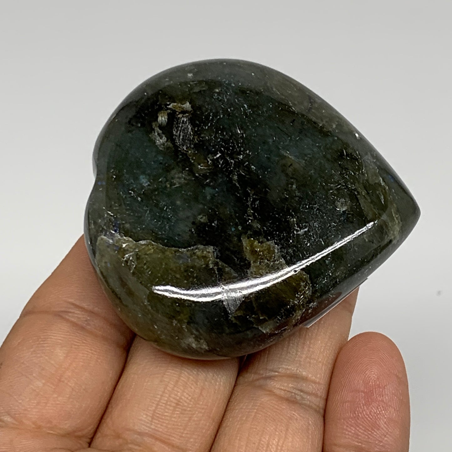 92.5g, 2.2"x2.2"x0.8" Natural Labradorite Heart Polished Healing Crystal, B35451