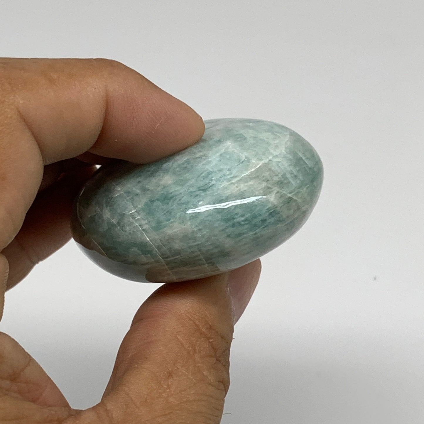 99.99g, 2.4"x1.8"x0.9", Natural Amazonite Palm-Stone Tumbled Polished, B34685