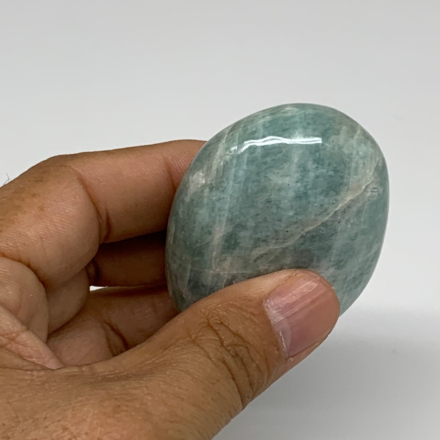99.99g, 2.4"x1.8"x0.9", Natural Amazonite Palm-Stone Tumbled Polished, B34685