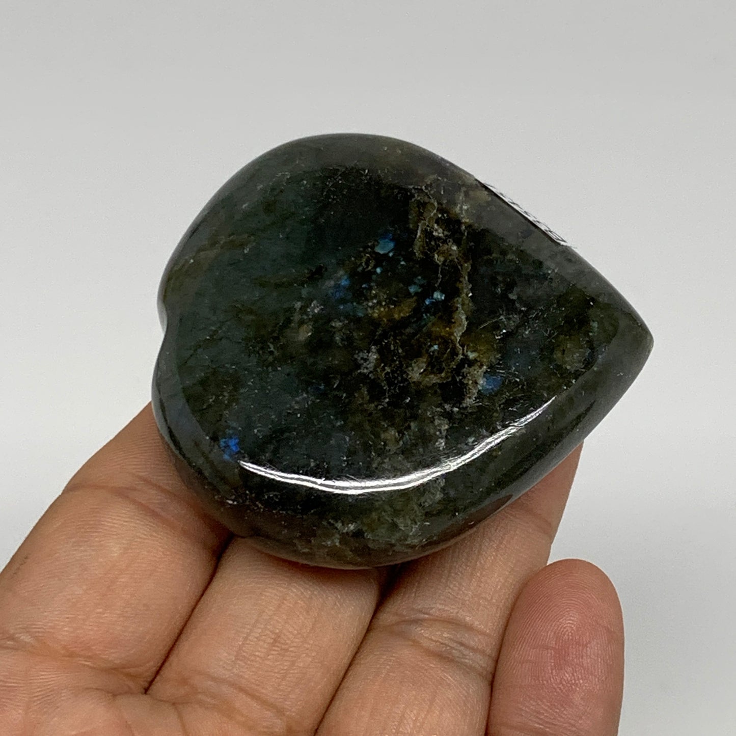 92.5g, 2.2"x2.2"x0.8" Natural Labradorite Heart Polished Healing Crystal, B35451