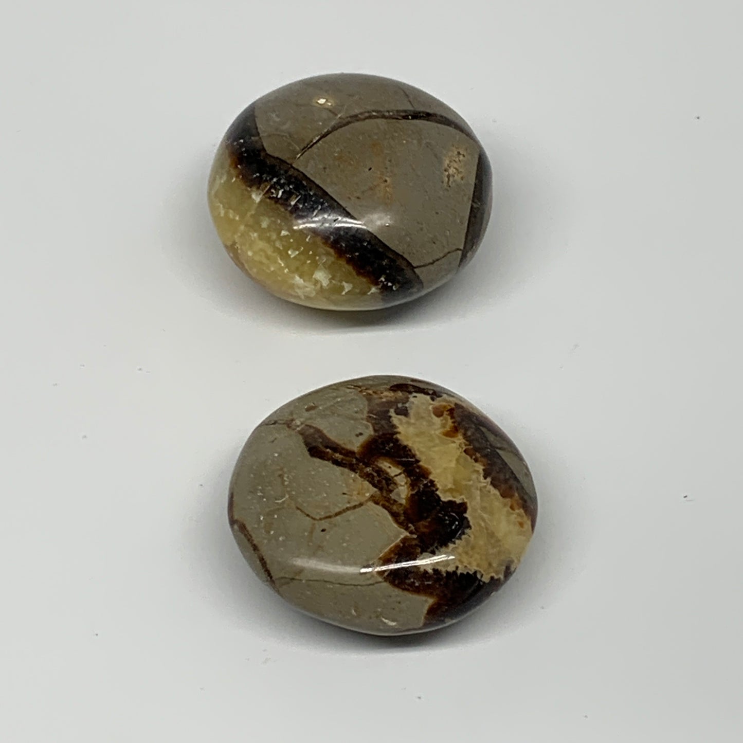 153.2g, 1.8"-1.9", 2pcs, Septarian Nodule Palm-Stone Polished Reiki Crystal, B28
