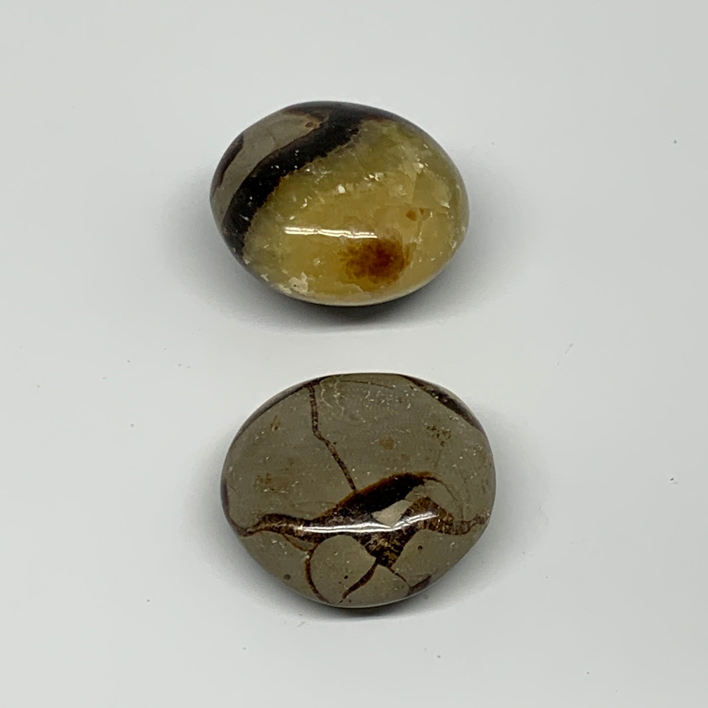 153.2g, 1.8"-1.9", 2pcs, Septarian Nodule Palm-Stone Polished Reiki Crystal, B28
