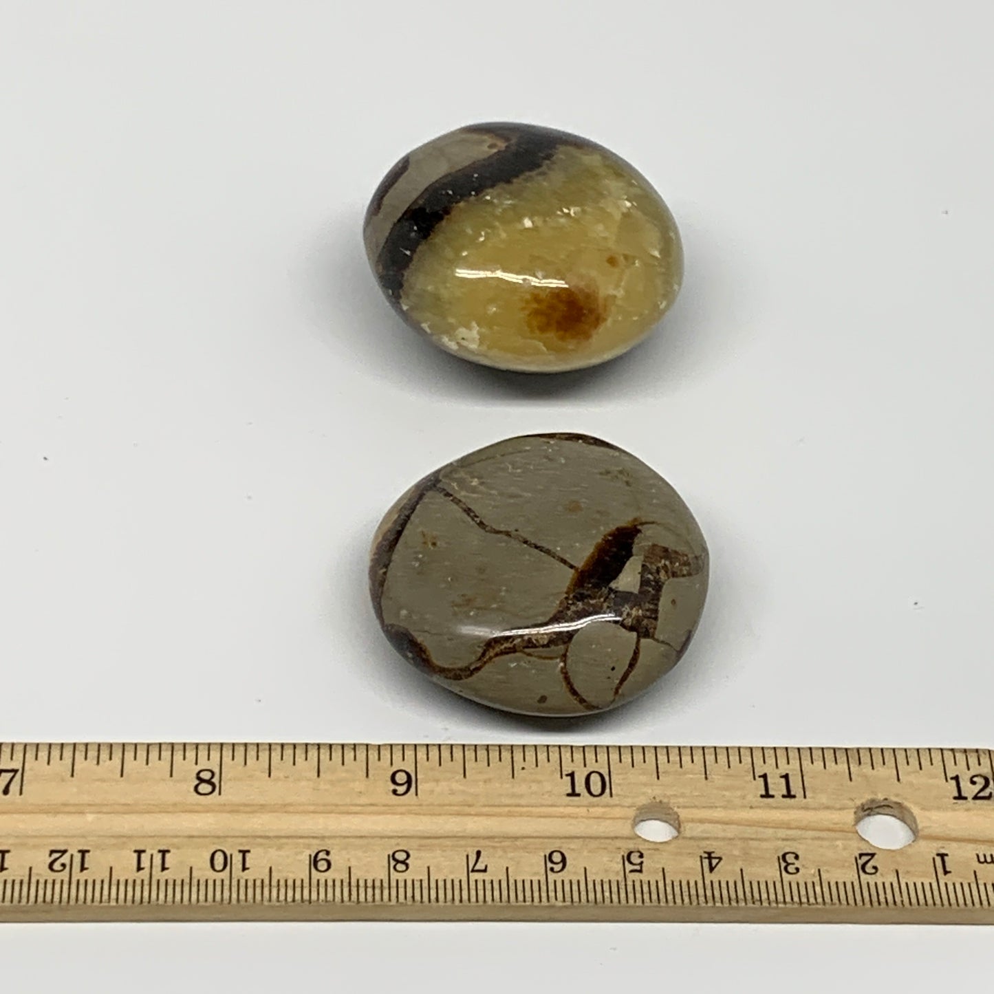 153.2g, 1.8"-1.9", 2pcs, Septarian Nodule Palm-Stone Polished Reiki Crystal, B28