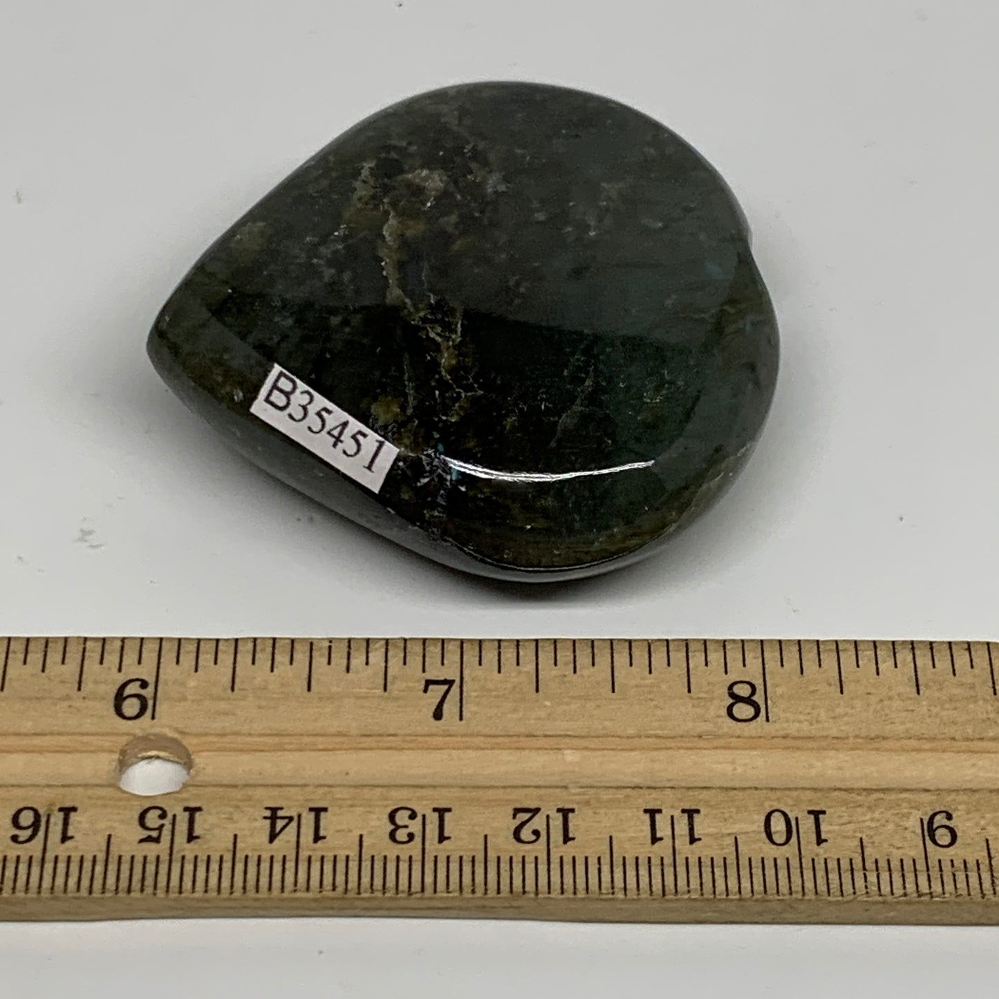 92.5g, 2.2"x2.2"x0.8" Natural Labradorite Heart Polished Healing Crystal, B35451