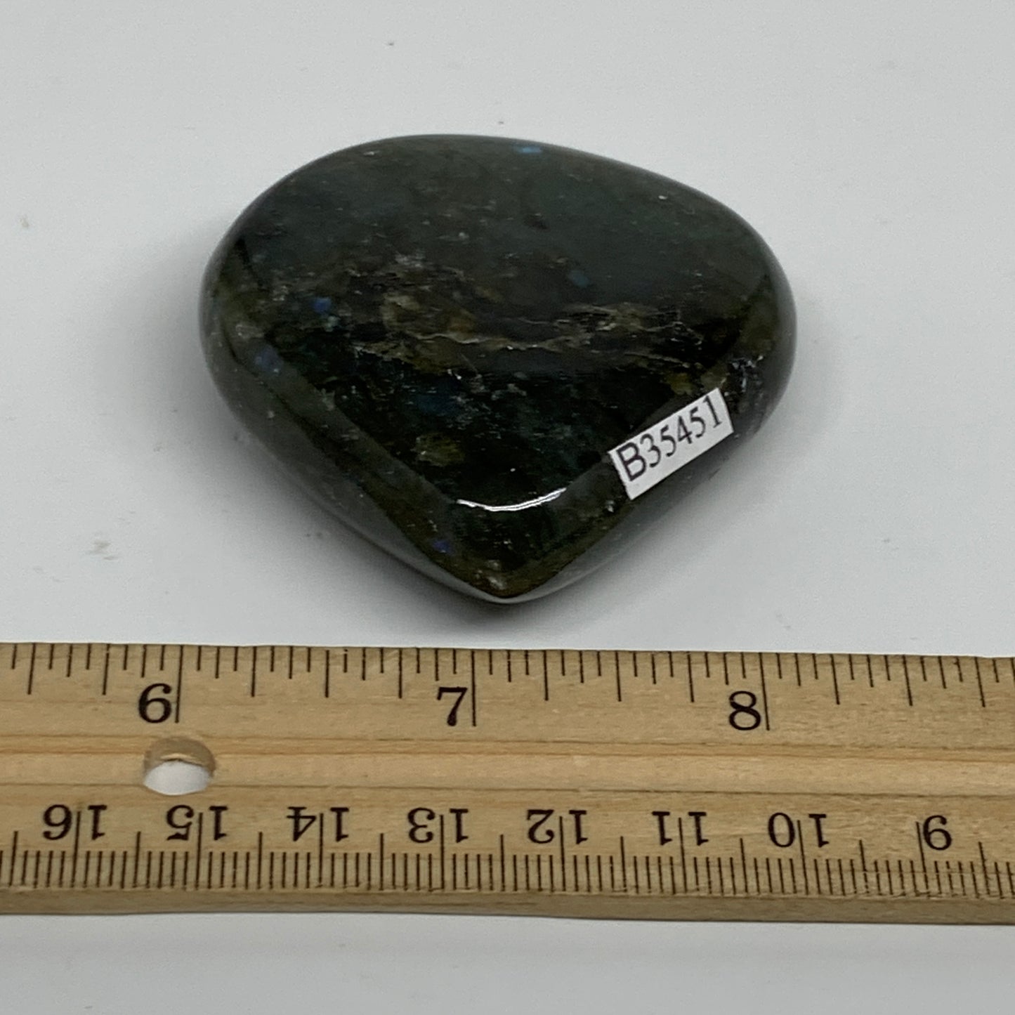 92.5g, 2.2"x2.2"x0.8" Natural Labradorite Heart Polished Healing Crystal, B35451
