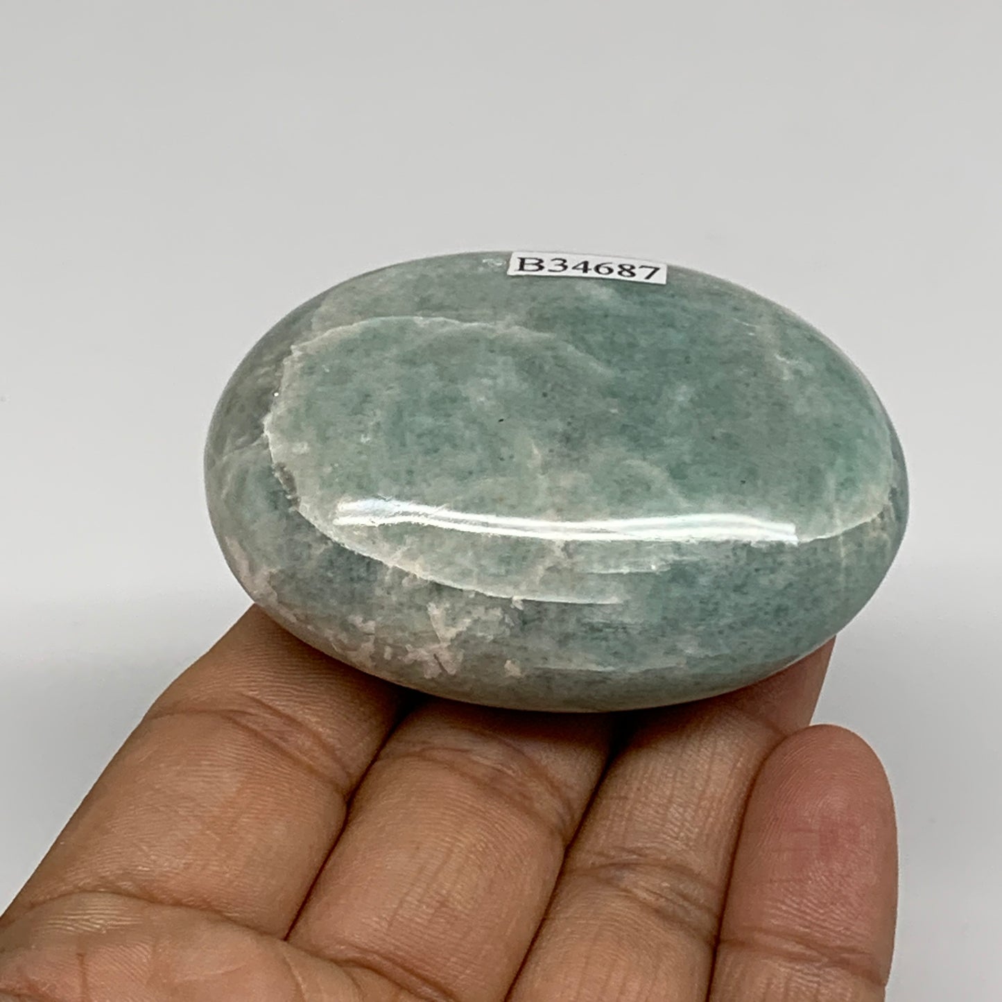 103.3g, 2.4"x1.7"x1", Natural Amazonite Palm-Stone Tumbled Polished, B34687