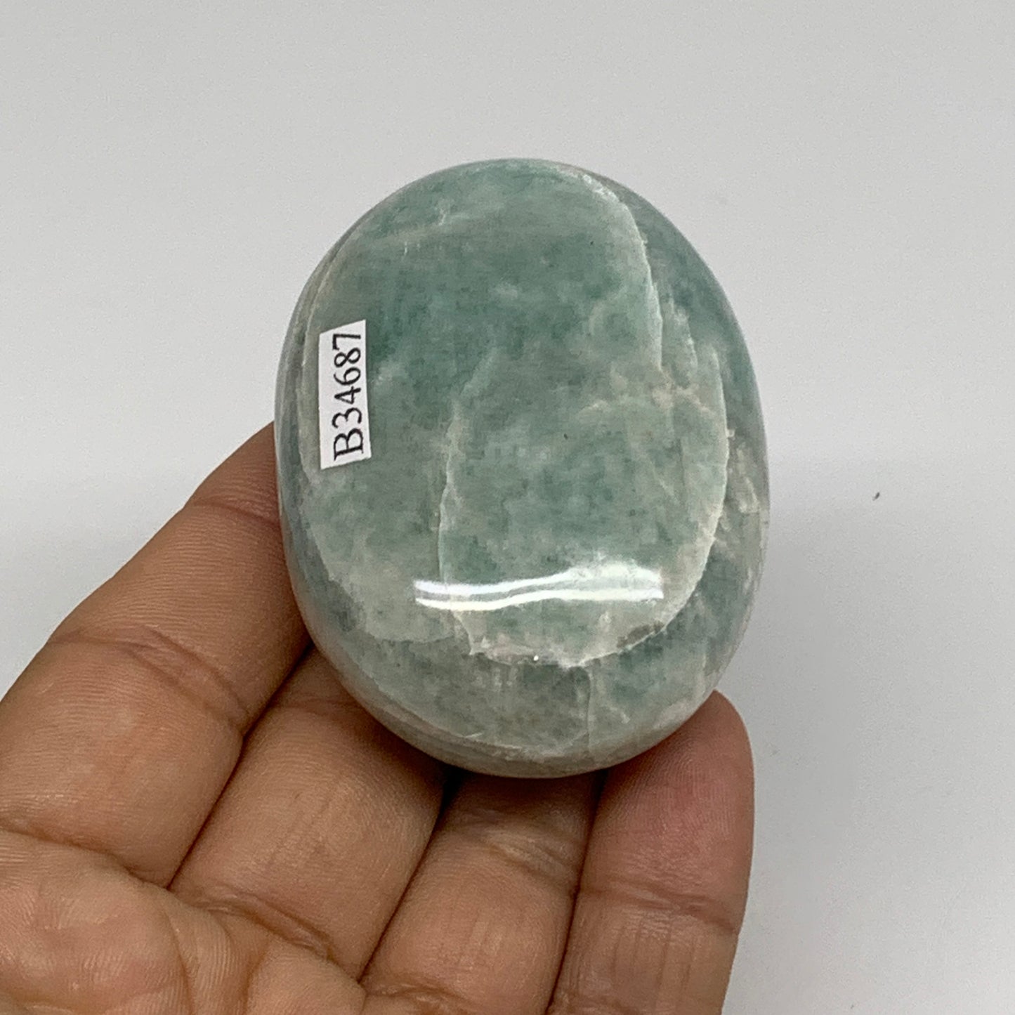 103.3g, 2.4"x1.7"x1", Natural Amazonite Palm-Stone Tumbled Polished, B34687