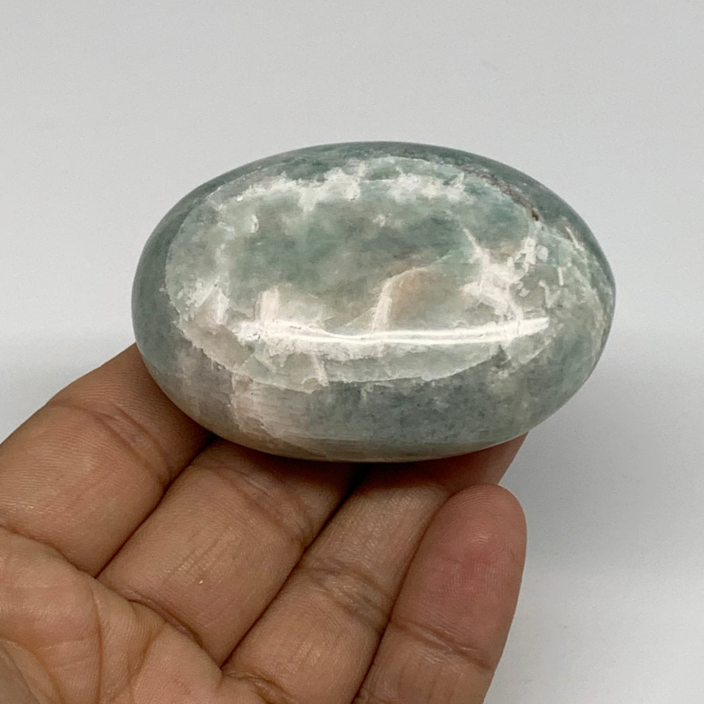103.3g, 2.4"x1.7"x1", Natural Amazonite Palm-Stone Tumbled Polished, B34687