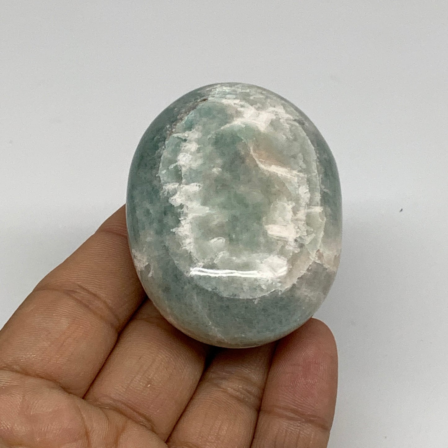 103.3g, 2.4"x1.7"x1", Natural Amazonite Palm-Stone Tumbled Polished, B34687