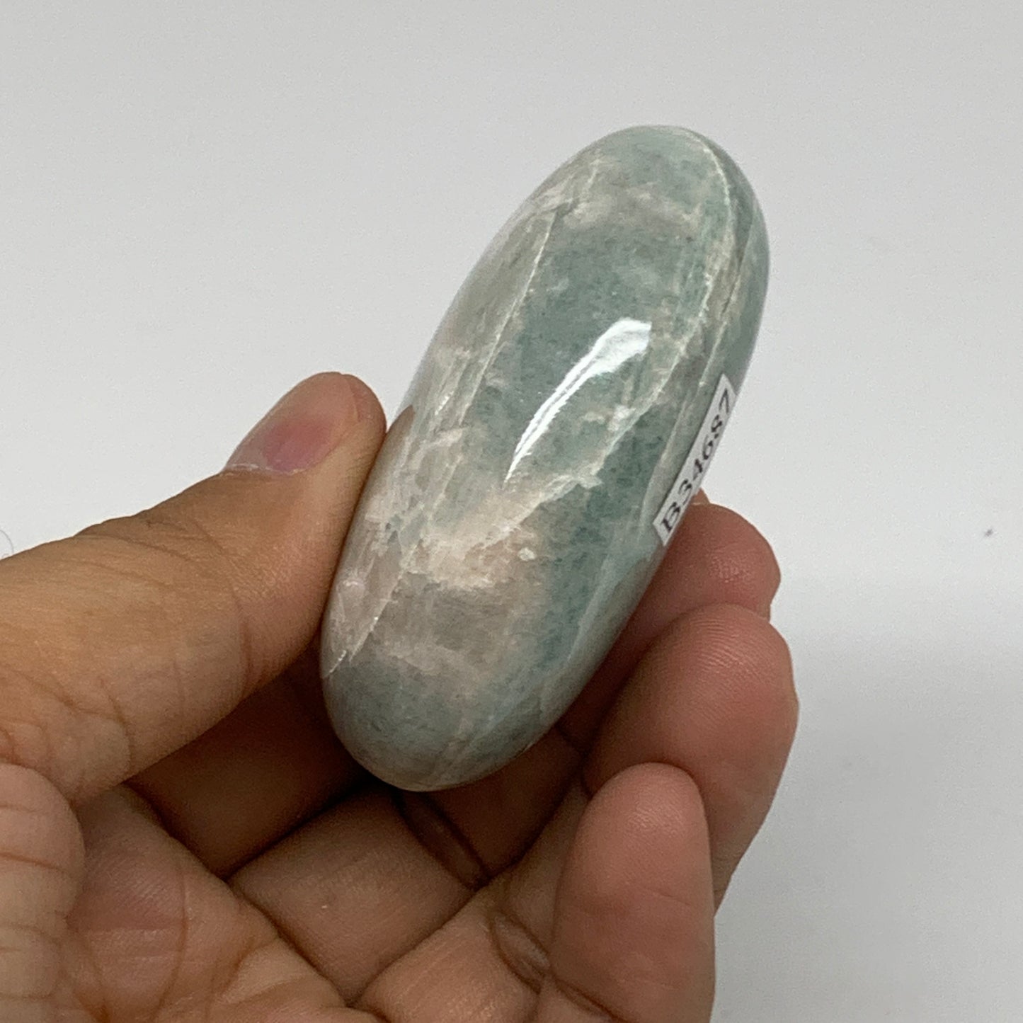 103.3g, 2.4"x1.7"x1", Natural Amazonite Palm-Stone Tumbled Polished, B34687