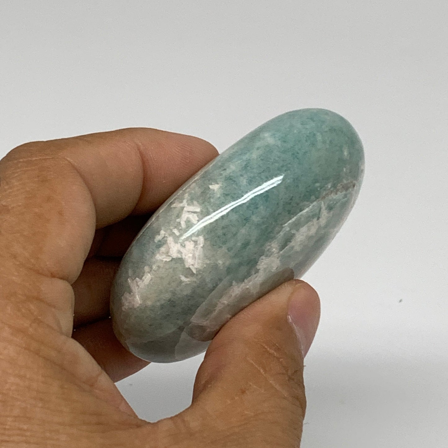 103.3g, 2.4"x1.7"x1", Natural Amazonite Palm-Stone Tumbled Polished, B34687