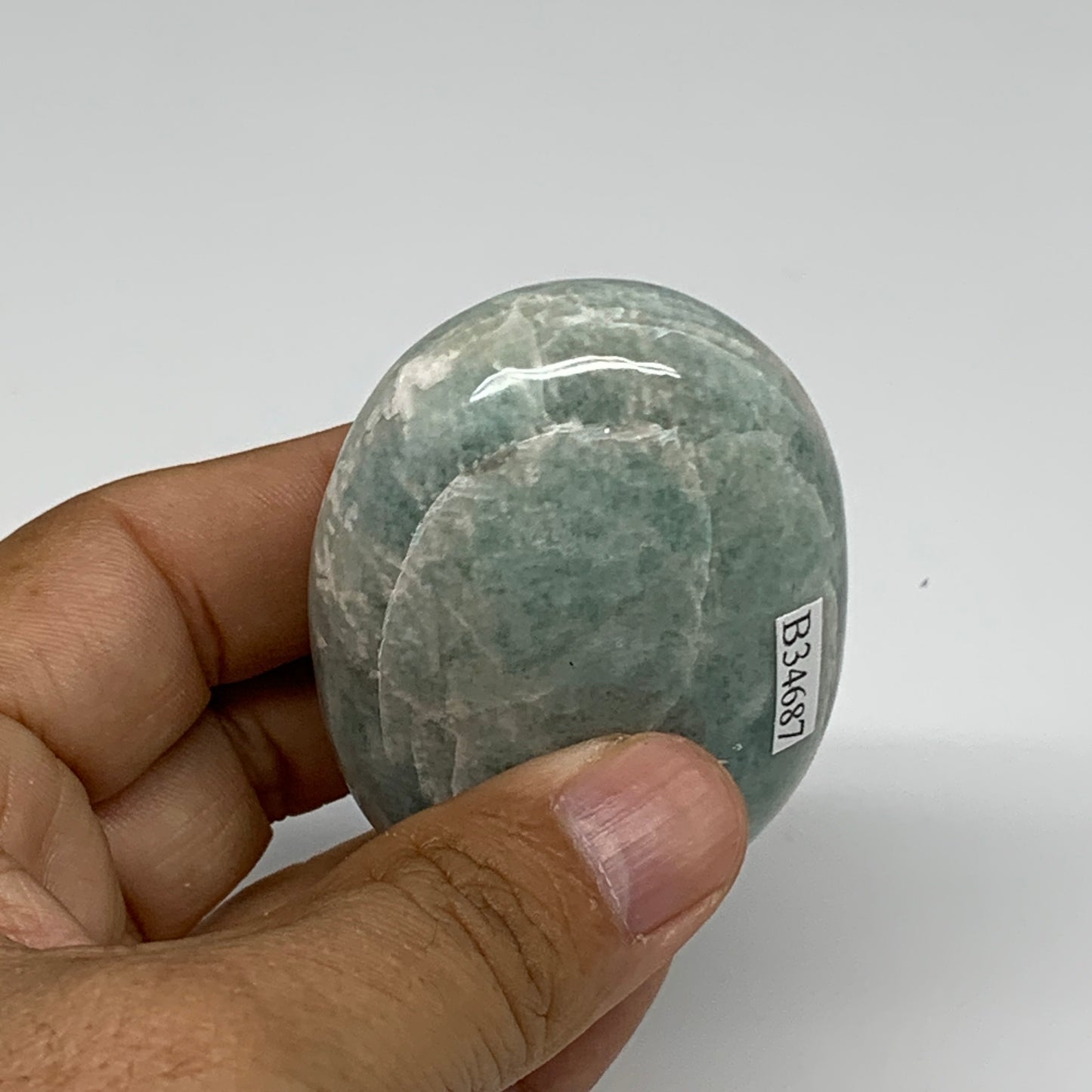 103.3g, 2.4"x1.7"x1", Natural Amazonite Palm-Stone Tumbled Polished, B34687