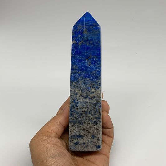 455.8g, 5.9"x1.3"x1.4", Natural Lapis Lazuli Tower Point Obelisk Afghanistan,B30