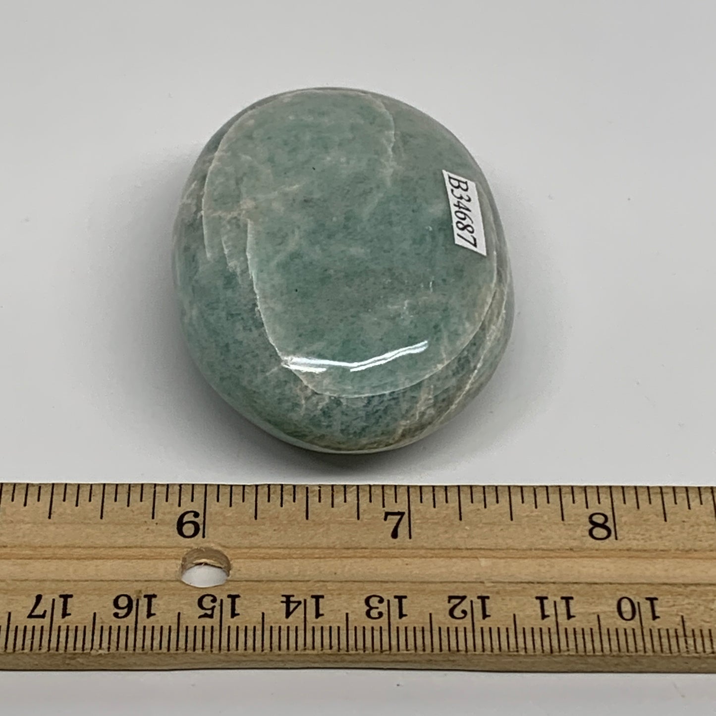 103.3g, 2.4"x1.7"x1", Natural Amazonite Palm-Stone Tumbled Polished, B34687