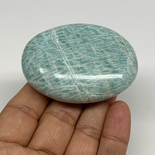 95.9g, 2.5"x1.8"x0.8", Natural Amazonite Palm-Stone Tumbled Polished, B34688