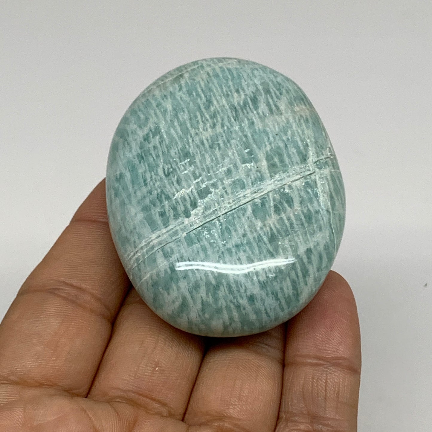 95.9g, 2.5"x1.8"x0.8", Natural Amazonite Palm-Stone Tumbled Polished, B34688