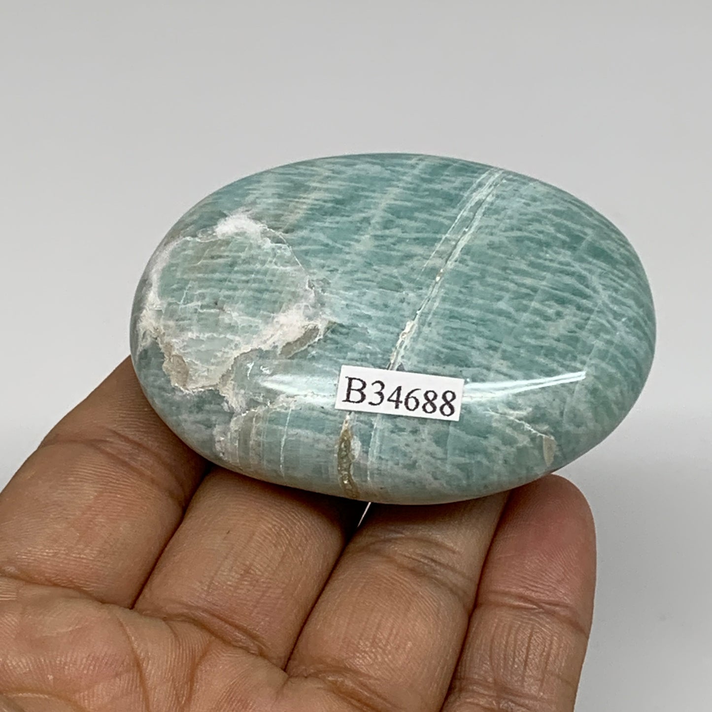 95.9g, 2.5"x1.8"x0.8", Natural Amazonite Palm-Stone Tumbled Polished, B34688