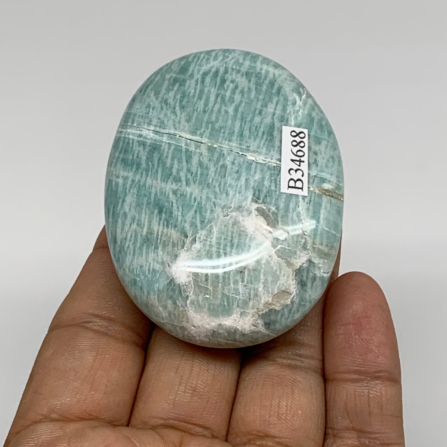 95.9g, 2.5"x1.8"x0.8", Natural Amazonite Palm-Stone Tumbled Polished, B34688