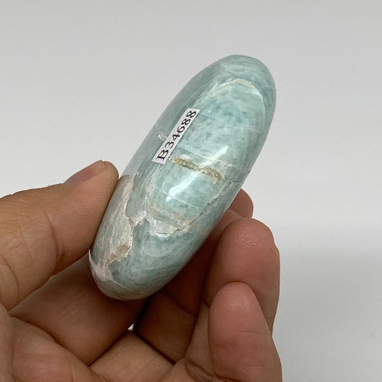 95.9g, 2.5"x1.8"x0.8", Natural Amazonite Palm-Stone Tumbled Polished, B34688
