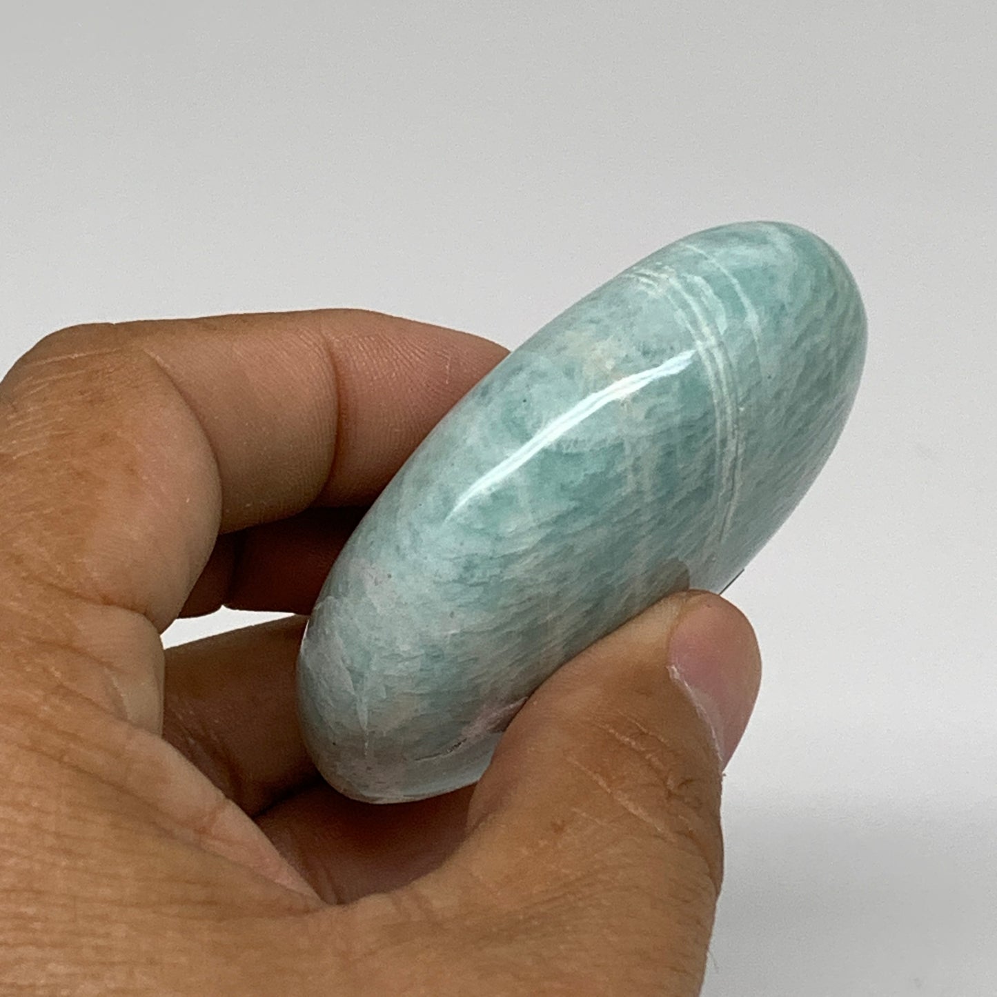 95.9g, 2.5"x1.8"x0.8", Natural Amazonite Palm-Stone Tumbled Polished, B34688