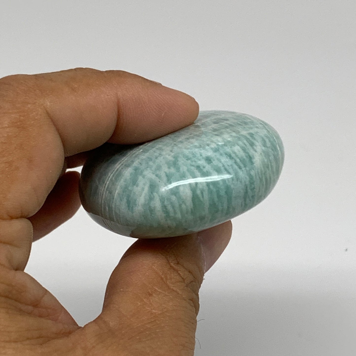 95.9g, 2.5"x1.8"x0.8", Natural Amazonite Palm-Stone Tumbled Polished, B34688