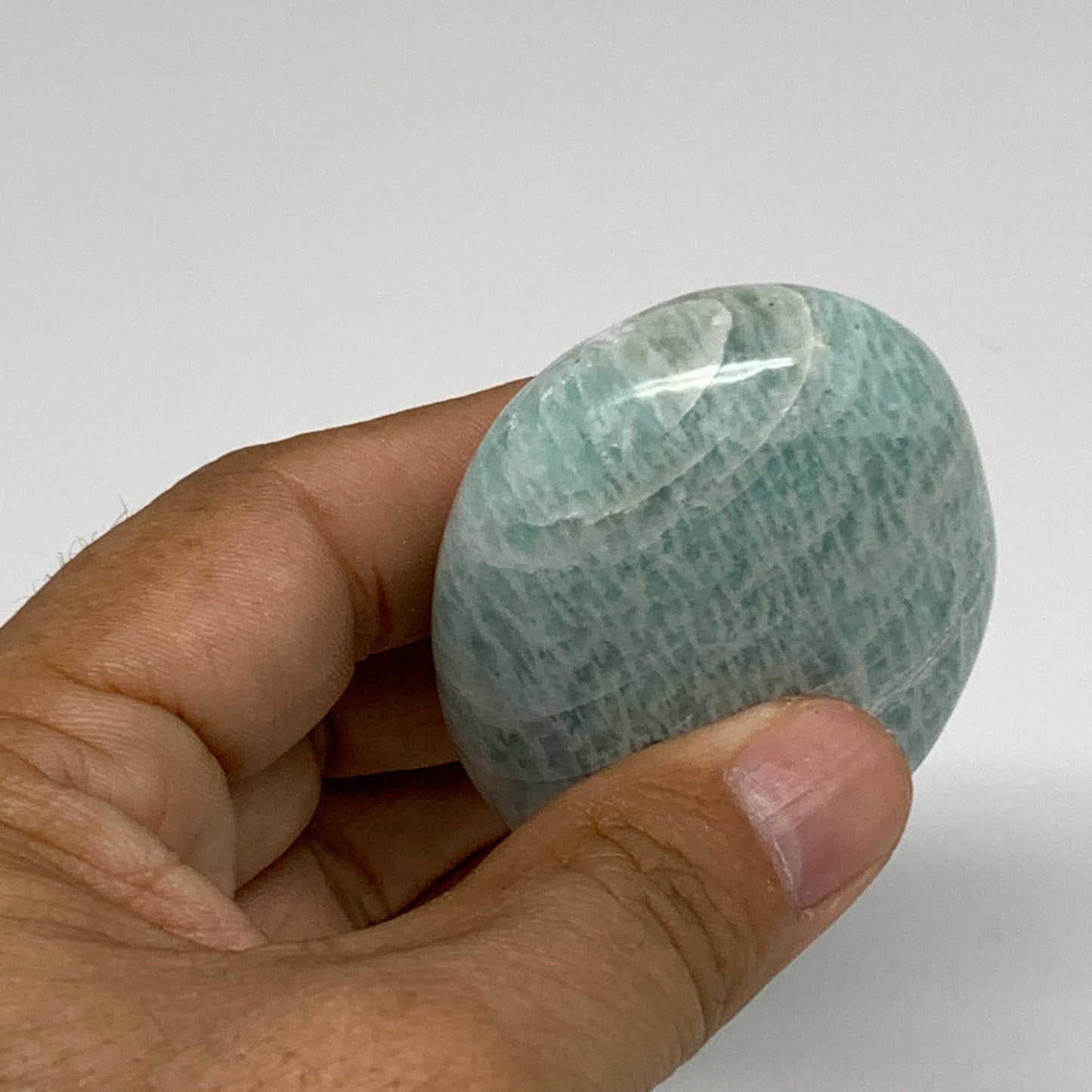 95.9g, 2.5"x1.8"x0.8", Natural Amazonite Palm-Stone Tumbled Polished, B34688