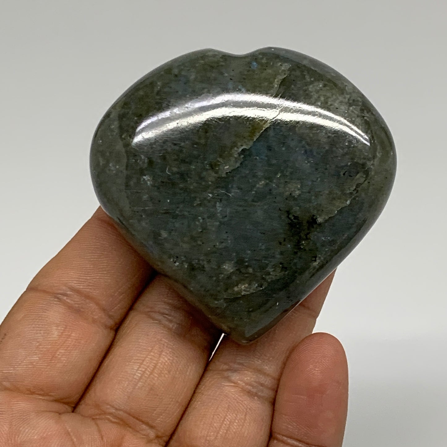 113g, 2.2"x2.3"x0.9" Natural Labradorite Heart Polished Healing Crystal, B35461