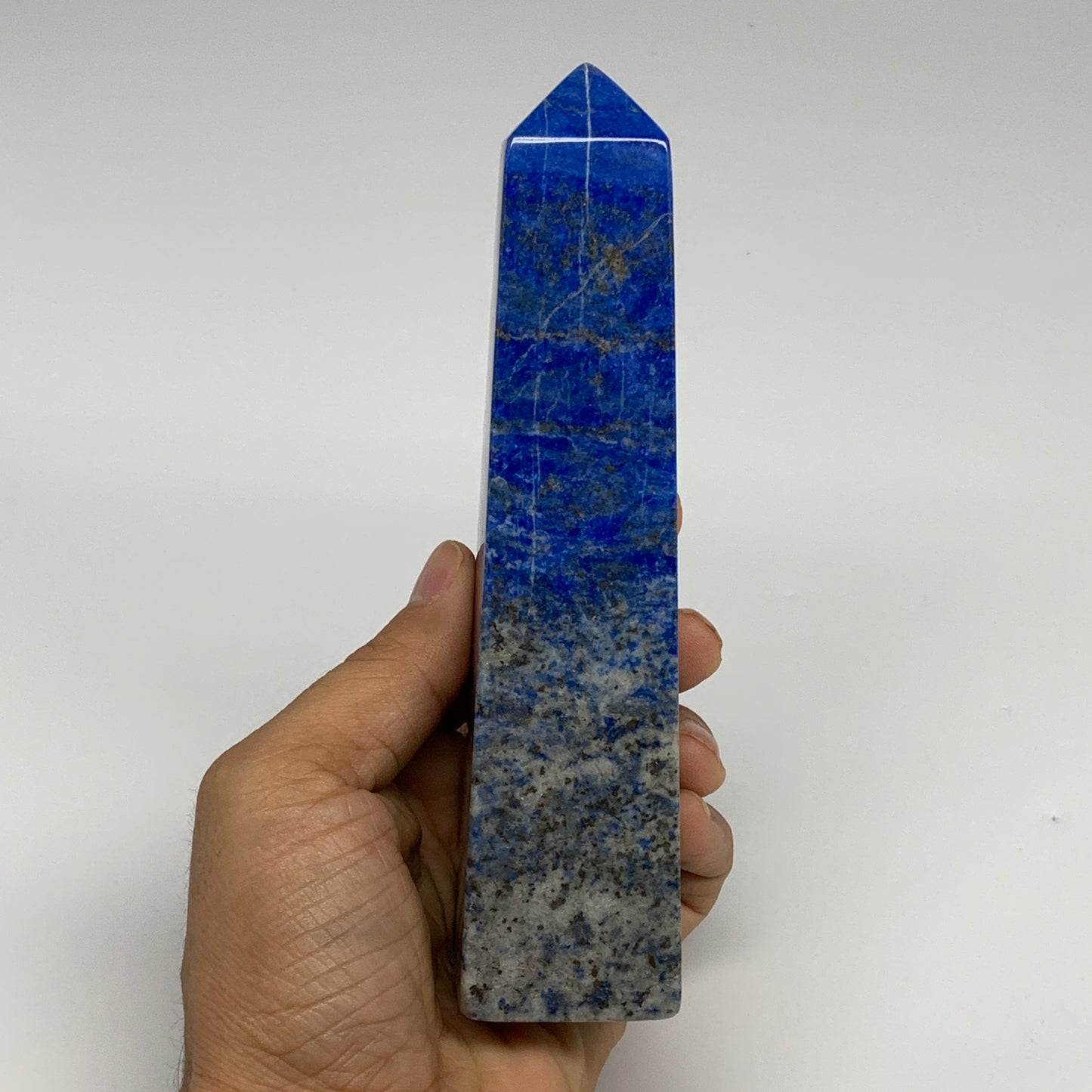 515g, 6.2"x1.4"x1.5", Natural Lapis Lazuli Tower Point Obelisk Afghanistan,B3049
