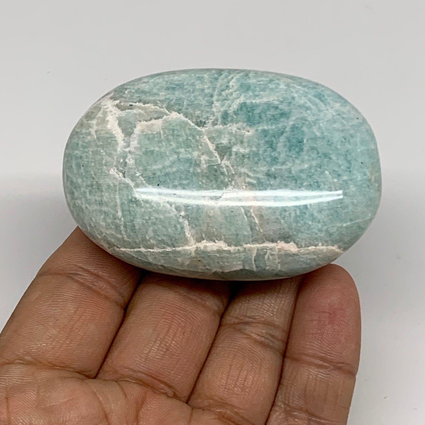112g, 2.6"x1.8"x0.9", Natural Amazonite Palm-Stone Tumbled Polished, B34689